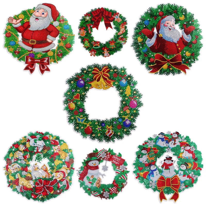 Handmade DIY Diamond Painting Christmas Wreath Holiday Gift Diamond Embroidered Wreath Christmas Decoration