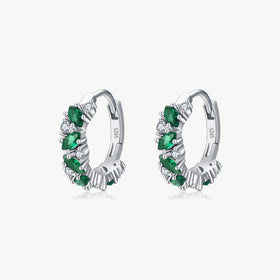 925 Sterling Silver Daily Accessories Ear Buckles Fine Jewelry Vintage Green Marquise Cut Zirconia Hoop Earrings for Women