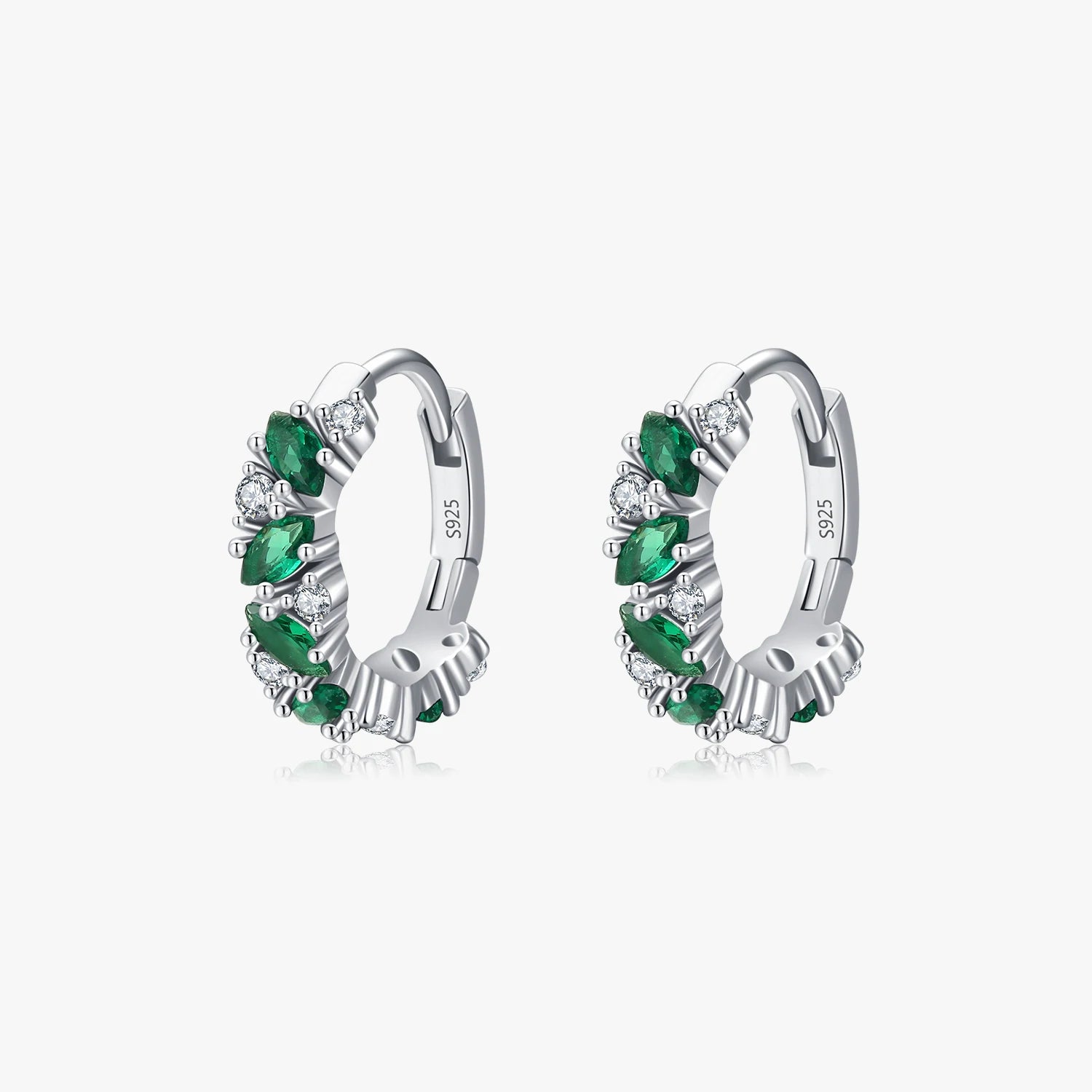 925 Sterling Silver Daily Accessories Ear Buckles Fine Jewelry Vintage Green Marquise Cut Zirconia Hoop Earrings for Women