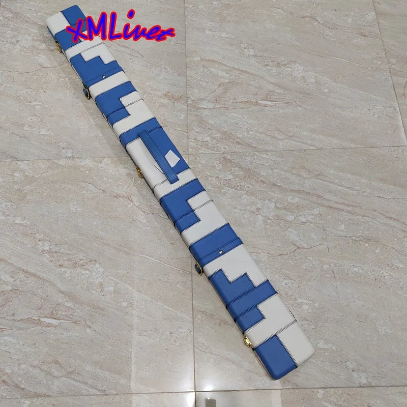 Xmlivet Blue+white Color Patchwork 48" 3 Compartments PU Leather Lockable Snooker Cue Cases for 2pcs 3/4 Snooker Cues