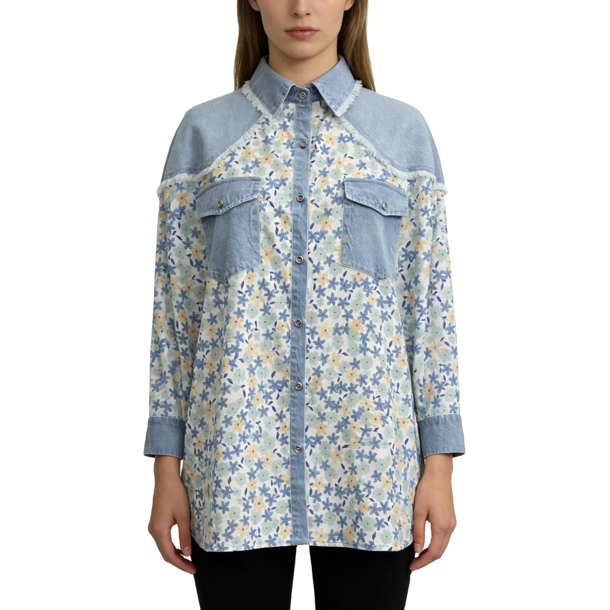 Beautiful Female Jean Trousers and Blouse Women's Clothing Blouses 2024 Blouse Women Formal Flower