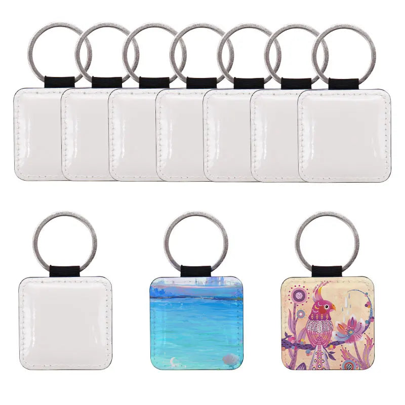 Custom Blanks Keychain Keyring Pu Leather Round Heat Transfer Key Ring Diy Sublimation Keychains for Craft Supplies