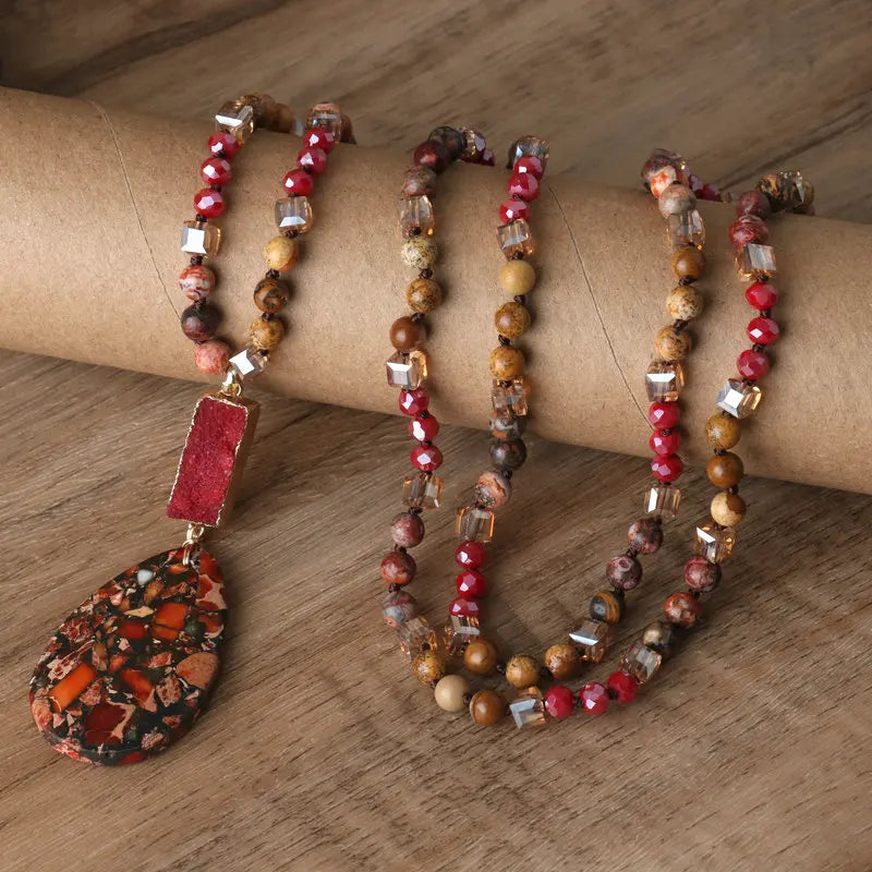 Dainty Mala Necklace for Women Fine Jewelry Hand Knotted Multi Stone Crystal Imperial Jasper Beaded Charm Necklace