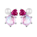 Wholesale 925 Sterling Silver Pink Sparkling Pearl Ear Studs for Women Zircon Ear Studs Fashion Birthday Christmas Gift SCE1697