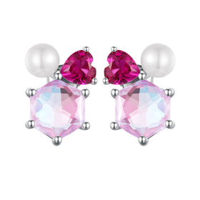 Wholesale 925 Sterling Silver Pink Sparkling Pearl Ear Studs for Women Zircon Ear Studs Fashion Birthday Christmas Gift SCE1697