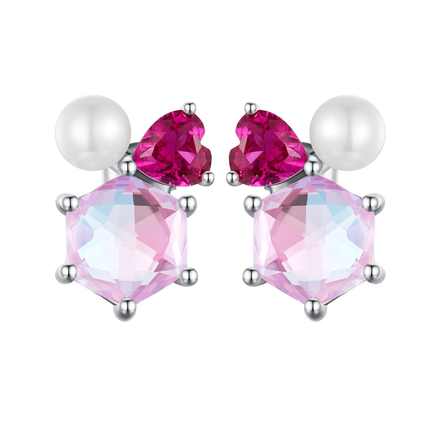 Wholesale 925 Sterling Silver Pink Sparkling Pearl Ear Studs for Women Zircon Ear Studs Fashion Birthday Christmas Gift SCE1697