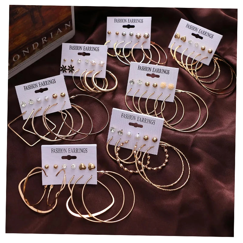 VKME New Trend Women Jewelry Pearl Earrings Gold Plated Big Heart Hoop Earrings Set Wholesale