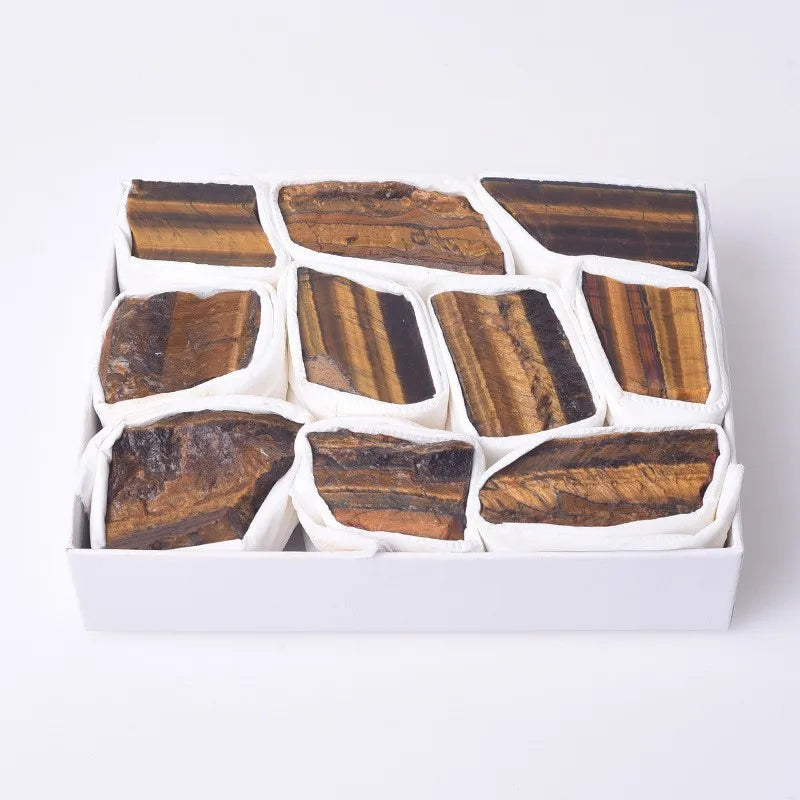 HZ Factory Direct Natural Quartz Raw Healing Yellow tiger Eye Stones Set Box Crystal Mineral Specimen