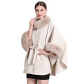 New Design Women Wool Capes High Fashion Faux Fur Shawls Fur Collar Lady Winter Ponchos