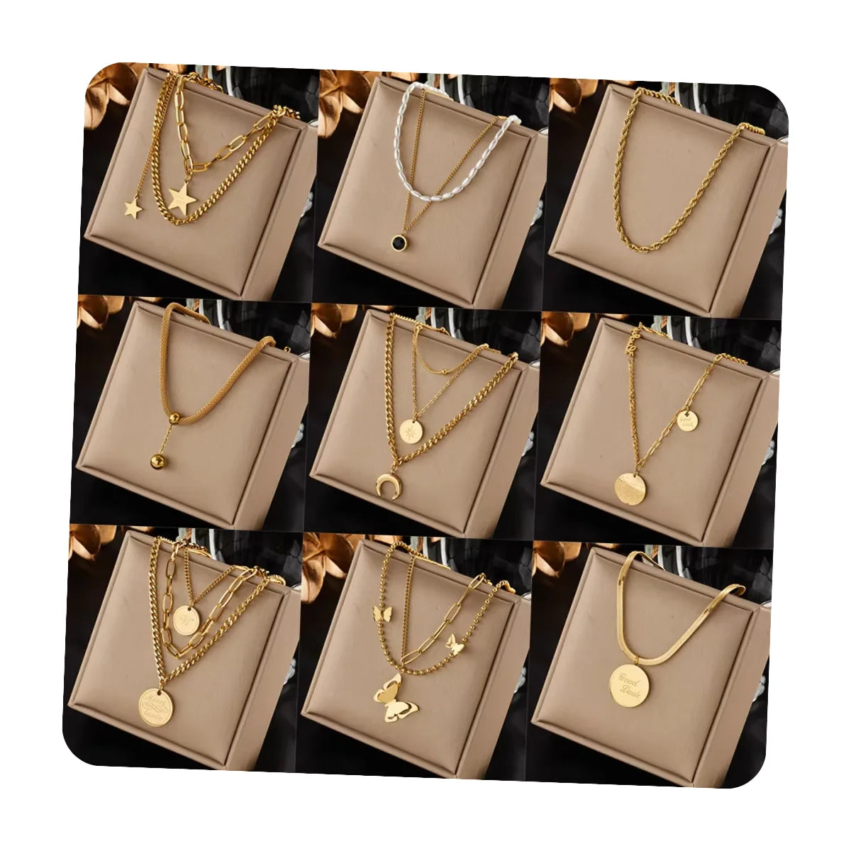 2024 New Wholesale Bulk Stainless Steel Jewelry Waterproof  Bijoux Pendants 18K Gold Plated Multi-layered Necklaces for Women