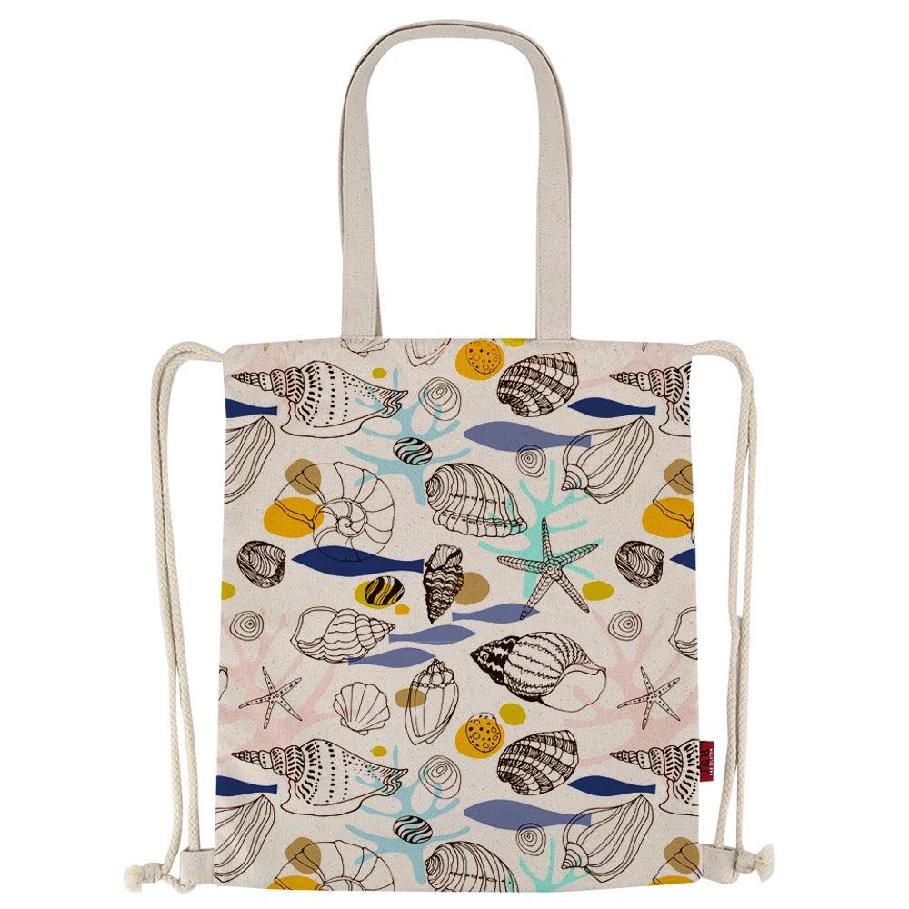 Full Color Digital Printing Cotton Canvas Drawstring Bag With Handles Eco Canvas Cotton Various Color Promotional Gift Tote Bags