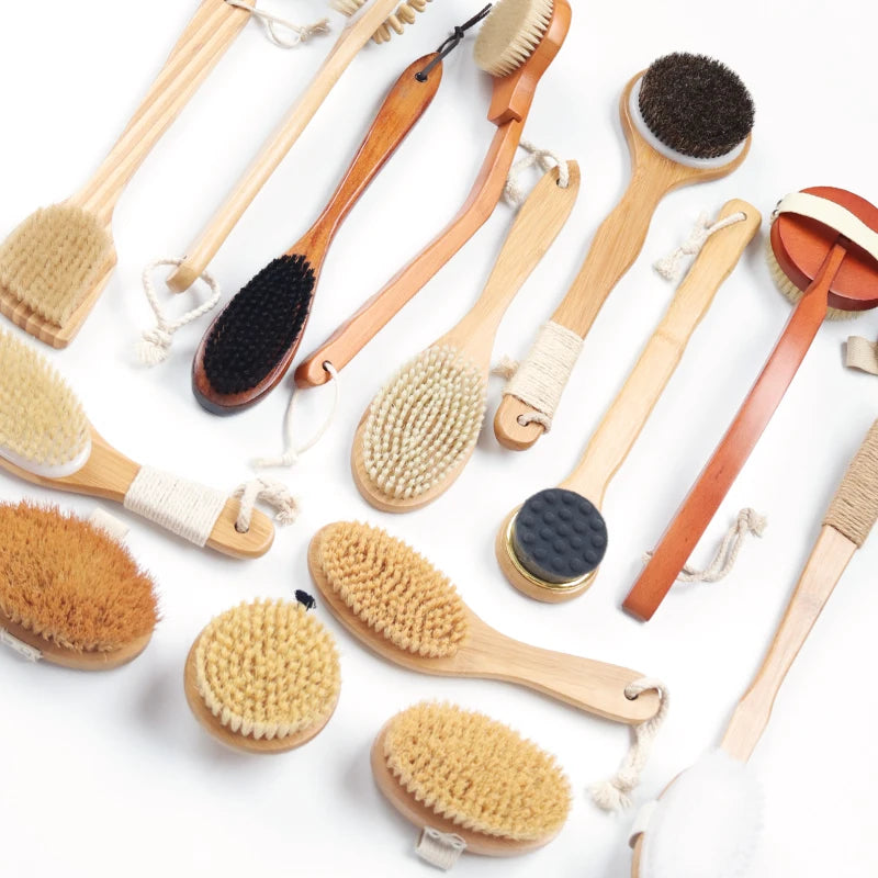 Dry Body Brush Eco-friendly Wooden Bath Brush Bamboo Back Scrubber 2-Side Shower Boar Bristle Horse Hair Sisal Customized Soft
