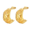 Vintage 18K Gold Plated Stainless Steel Earrings Irregular Hollow Huggie C-shaped Hoop Earrings Jewelry for Women