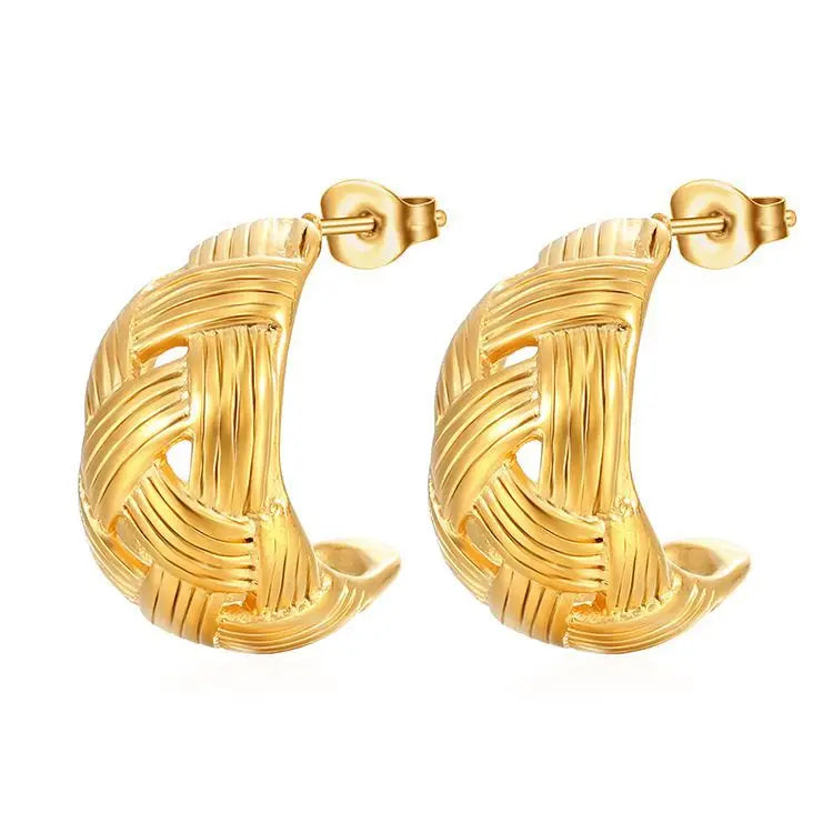 Vintage 18K Gold Plated Stainless Steel Earrings Irregular Hollow Huggie C-shaped Hoop Earrings Jewelry for Women