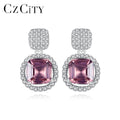 CZCITY Smoke Synthetic Gemstone Sterling Silver 925 Drop Earring with Cubic Zirconia Woman Elegant Jewelry