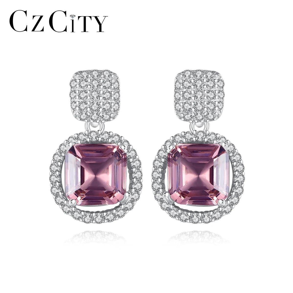 CZCITY Smoke Synthetic Gemstone Sterling Silver 925 Drop Earring with Cubic Zirconia Woman Elegant Jewelry