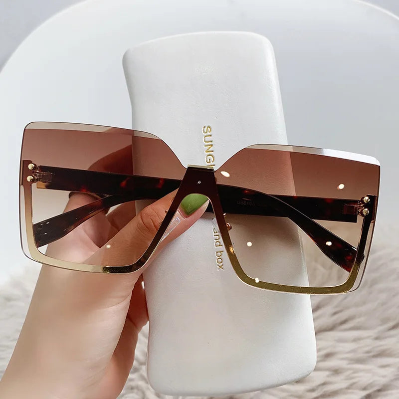 Vintage Women Square Newly Sunglasses  Luxury Brand Men Oversized Sun Glasses Rimless Designer Fashion  UV400 Shades