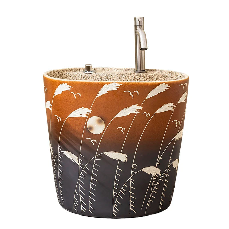Made in china ceramic mop sink outdoor mop pool with hand painting pattern