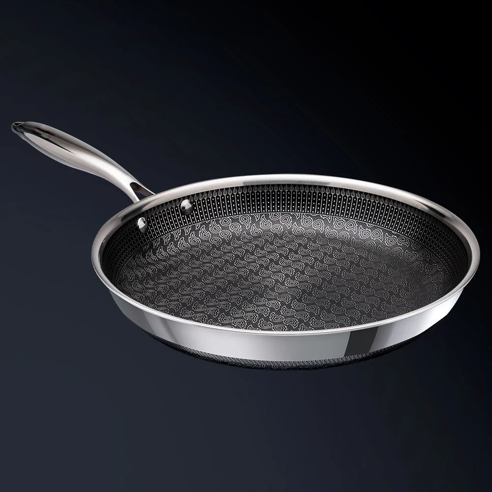 PFAS Free Hybrid 11inch Fry Pan Stainless Steel Kitchenware Stainless Steel Honeycomb Non Stick Cooking Pan