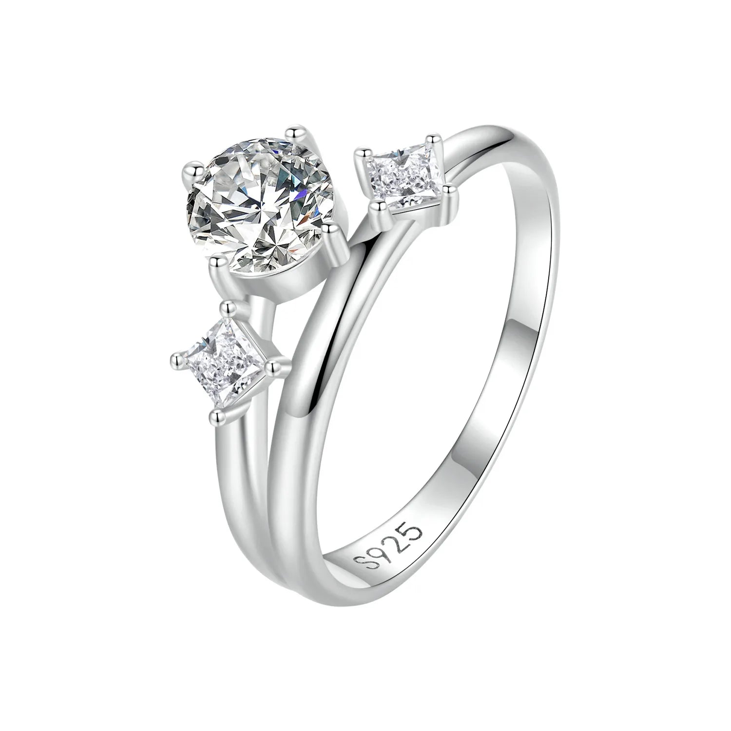 925 Sterling Silver Sparkling Double Layer Ring Fashion Jewelry Dazzling Cubic Zirconia Platinum Plating Rings