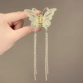 Fashion Metal Hairpin with Shark Clip Rhinestone Butterfly Tassel Back Head Ornament Claw Catch Hair Catcher