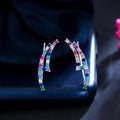 Symmetrical Colorful Rainbow Cubic Zirconia Wrap Clip Stud Cuff Ear Climber Earrings for Women Dainty Party Jewelry Accessories MegaBDM