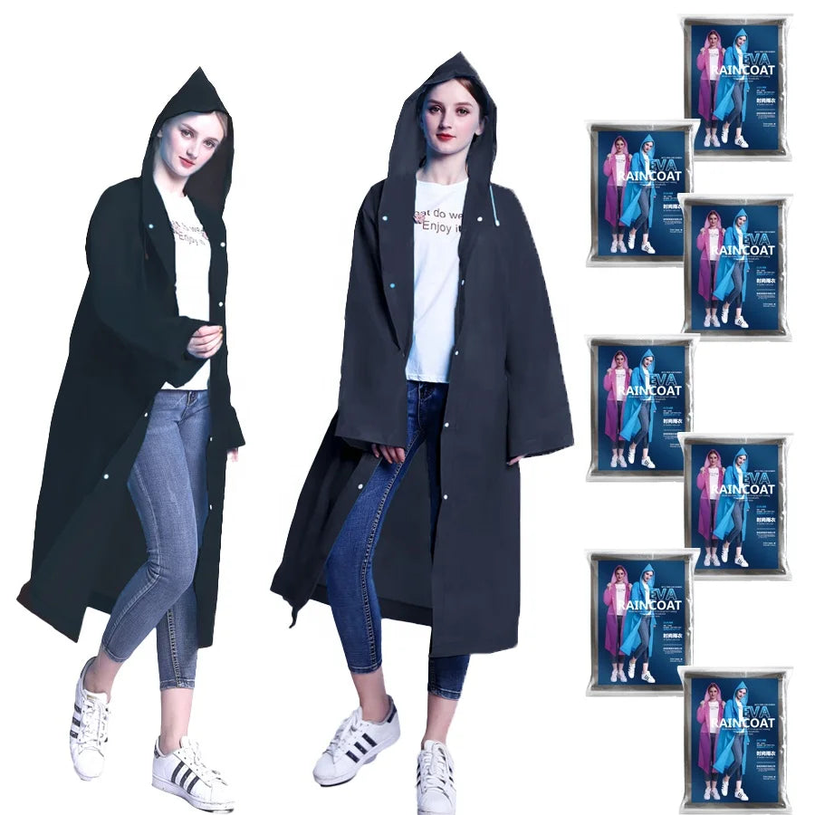 Factory Custom Logo Package Portable Rainwear Black Rain Coat Waterproof Rain Coat Eva Poncho Reusable Raincoats