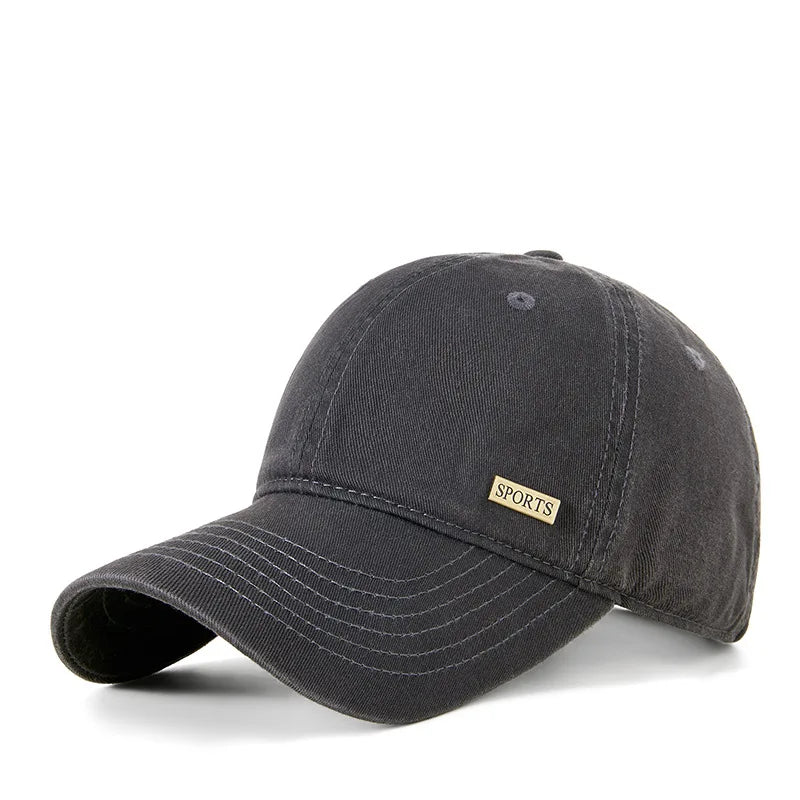 Summer Mens Baseball Cap with Absorbent Front Panel Waterwashed Cotton Sun Hat Custom Metal Logo Casual Shade Hat