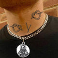 Custom 316 Stainless Steel Christian Jewelry Sacred Heart of Jesus Cross Pendants Necklace with Cuban Chains for Men