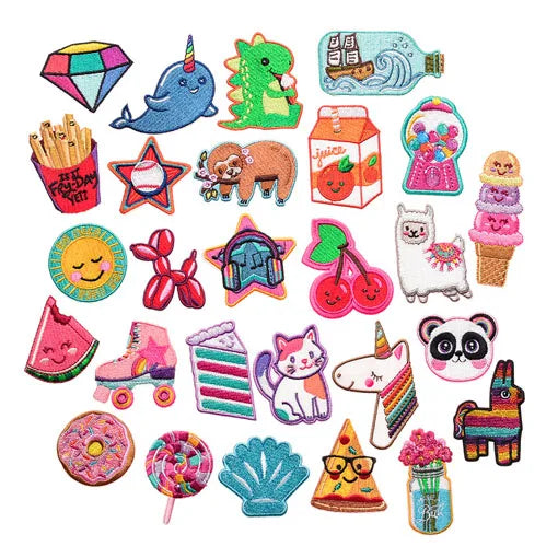 Iron on Embroidery Cute Cartoon Dinosaur Drift Bottle Alpaca Cat Panda Pizza unicorn Patch for Clothes Decoration