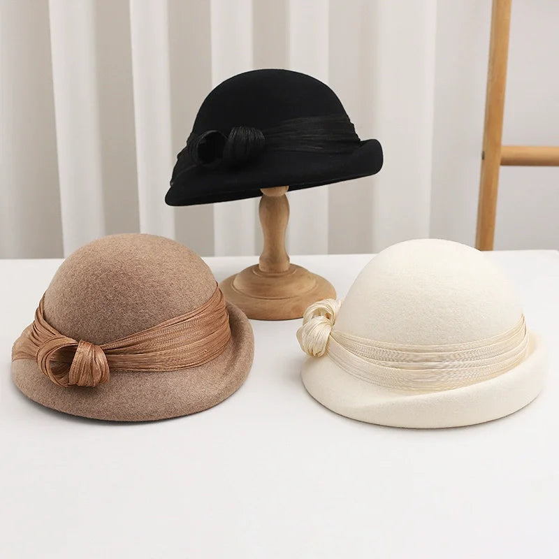 Autumn Winter Fashion Women Wool Felt Beret Fashion Lady Church Derby Hat