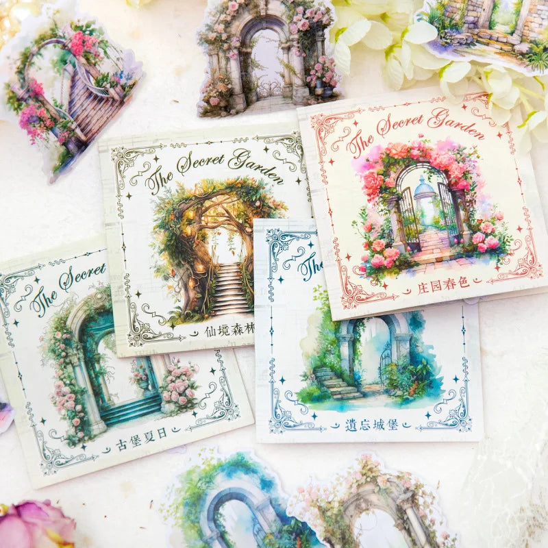 10pcs/pack Sticker Pack Garden Collection Vintage Arch Flower Gate Handbook Material