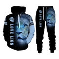 Lion King 3D Printed Men's Casual Sportswear Unisex Two-Piece Hoodie Suit Cool Animal Pattern Jacket Pants Stylish Tracksuit
