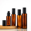 Wholesale Amber Brown 30ml 50ml 80ml 100ml 120ml Lotion Sprayer Skin Care Cosmetic Glass Bottle With Black Cap