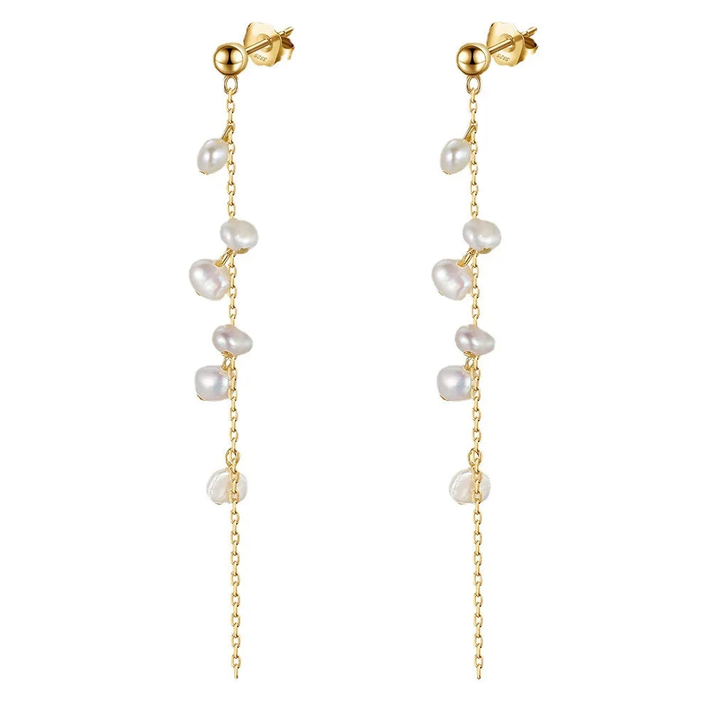 925 Sterling Silver Natural Freshwater Pearl Drop Earring String Pearls Dangle Fine Jewelry Earrings for Women