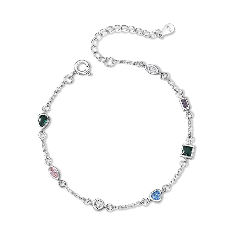 Merryshine 925 Silver Heart Niche Design Luxury Zircon Best Friend Gift Wedding Rainbow Hand Jewelry Bracelet for Women