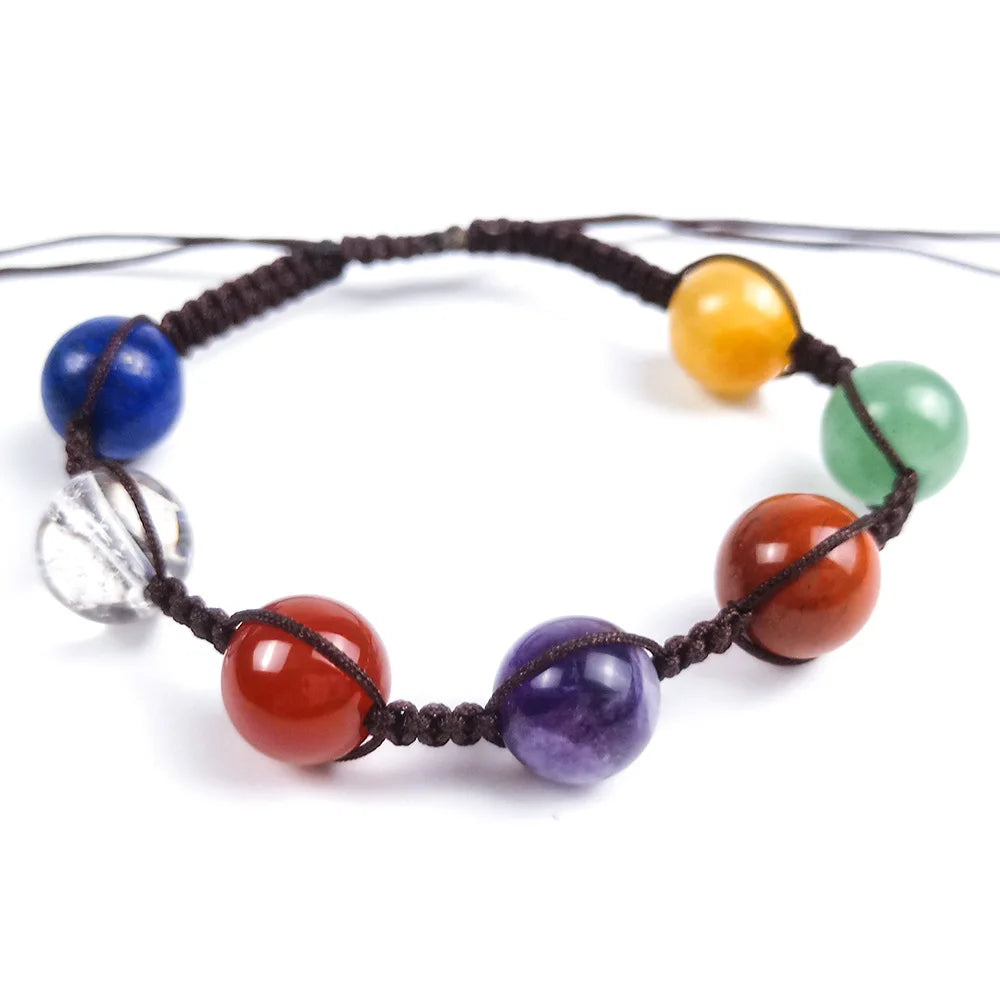 Fashion Semi-Precious Stone Chakra Crystal Healing Balancing Reiki Agate Woven Yoga Jewelry Bracelet