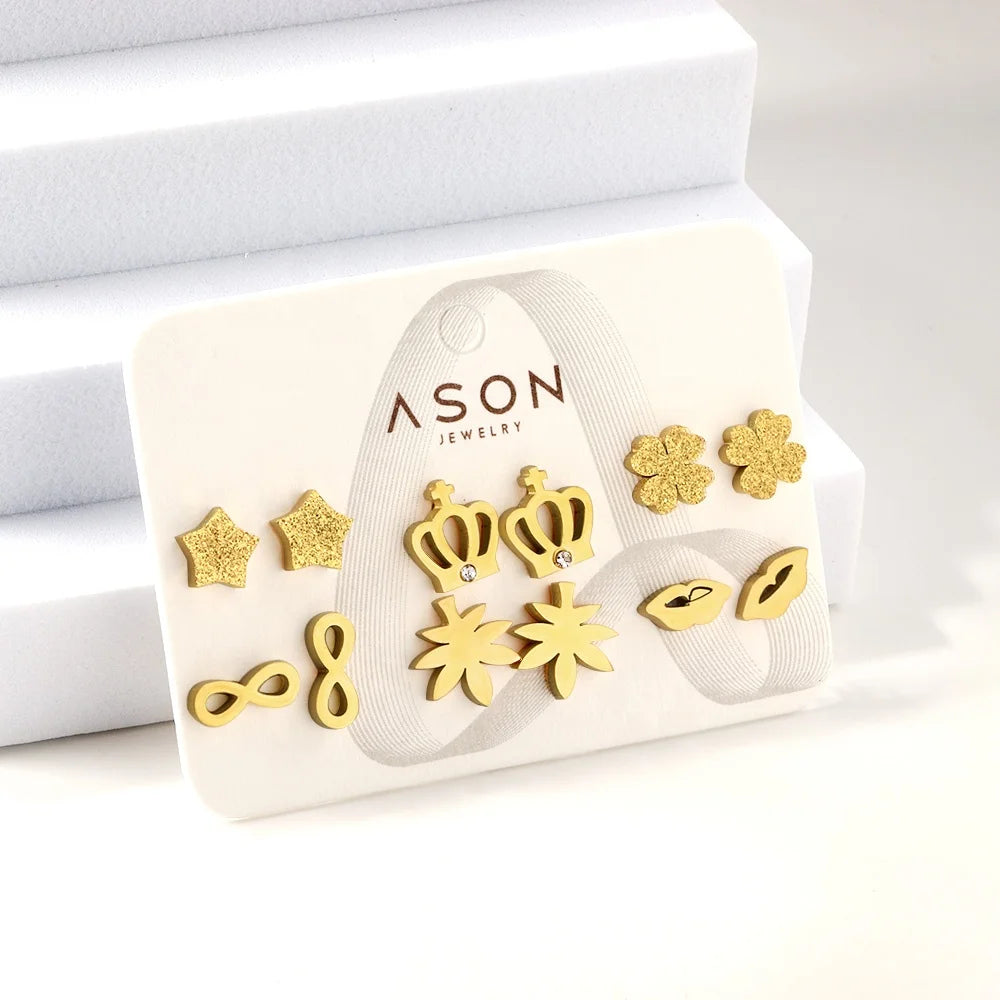 Custom Wholesale Stainless Steel Stud Earrings 18K Gold Plated Multi Shape Wedding Engagement Party Nickel-Free Fast Shipment