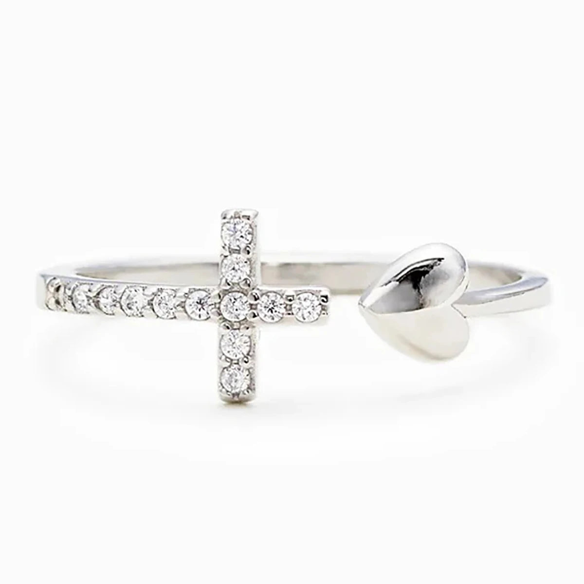 Huitan S925 Fashion Jewelry Rings for Custom Exquisite Heart Shaped Cross Design Imitated Diamond Sterling Silver Ring for Women