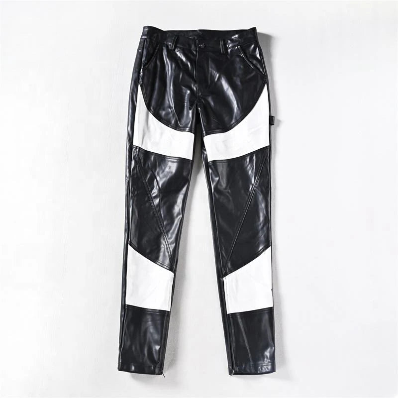 Pu Faux Leather Cargo Pants Skull Embossed Custom Color Y2K Streetwear Leather Pants for Men