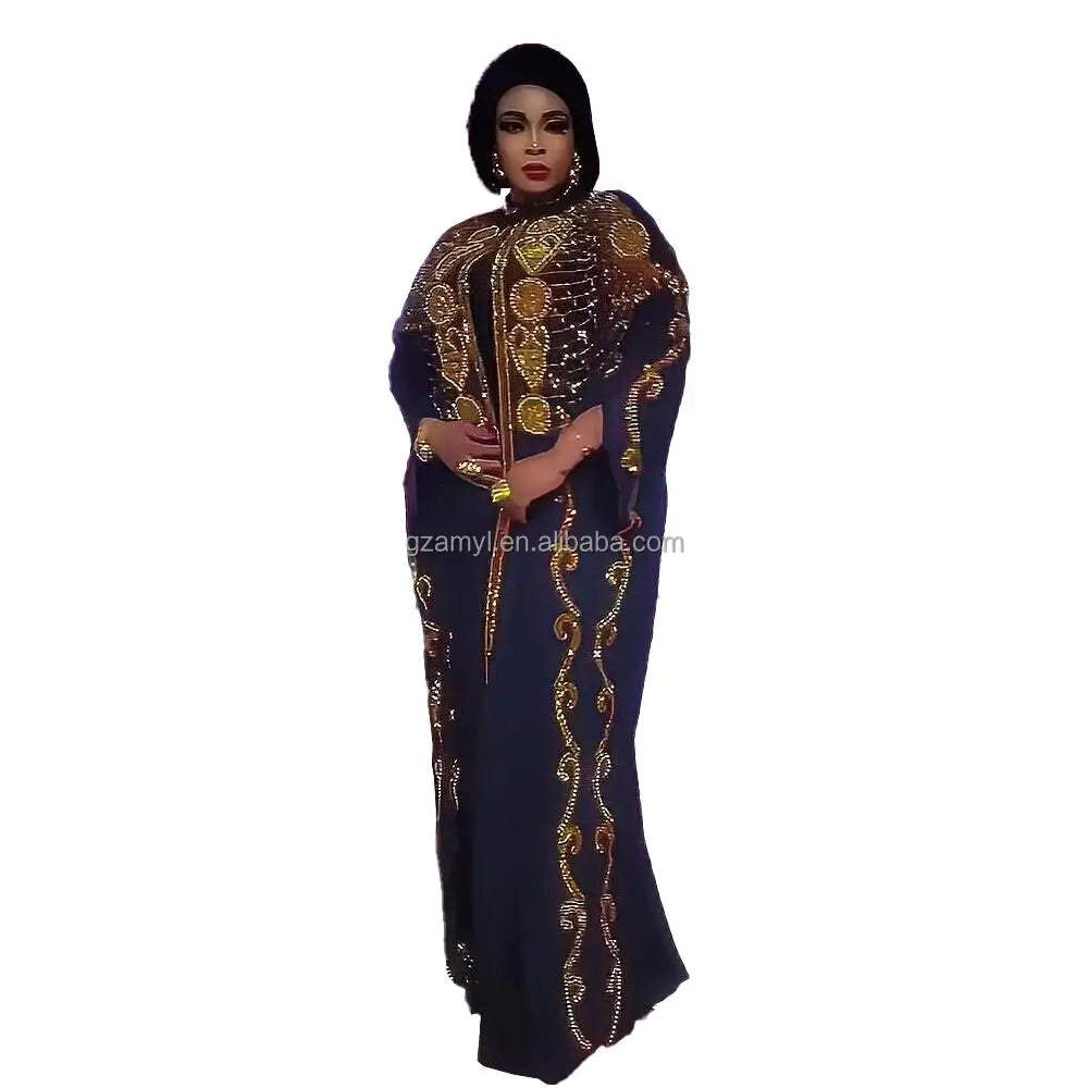 Good Selling Two-piece Dress Modern African Dresses Chiffon Boubou Pour Femme Rhinestone Fashion African  Dress
