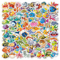 100Pcs No Repeating Cartoon Animal Cute Decorative Stickers for Kid Notebook Wall Bottle Waterproof Marine Life Sticker