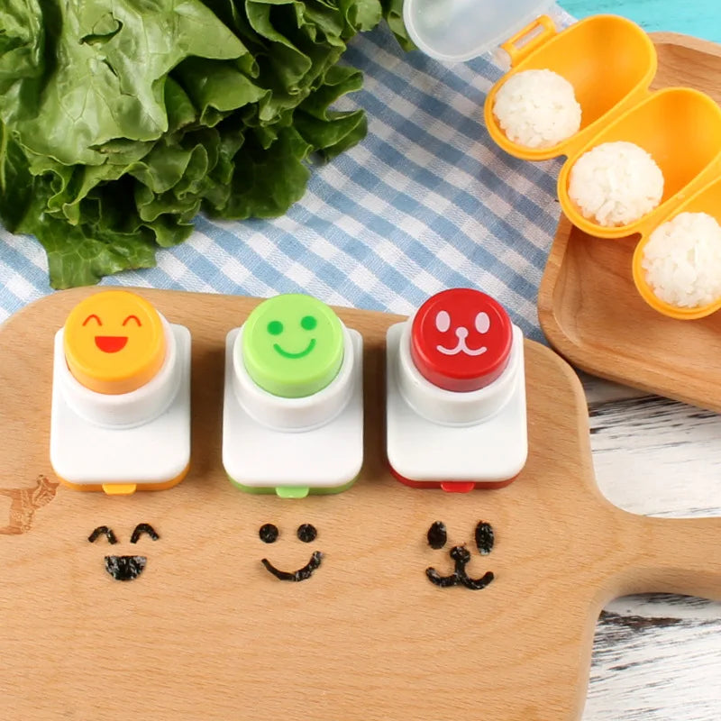 3D Cute Smiling Face Bento Rice Ball Mold Set Plastic Nori Punching Mold for Sushi Laver Seaweed Tool