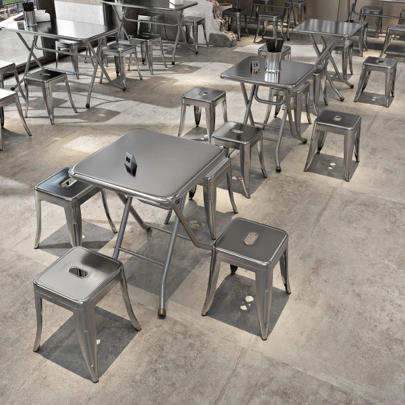 Industrial Stainless Steel Metal Cafe Shop Tables and Chairs Simple Design Commercial Furniture Restaurant Table Set