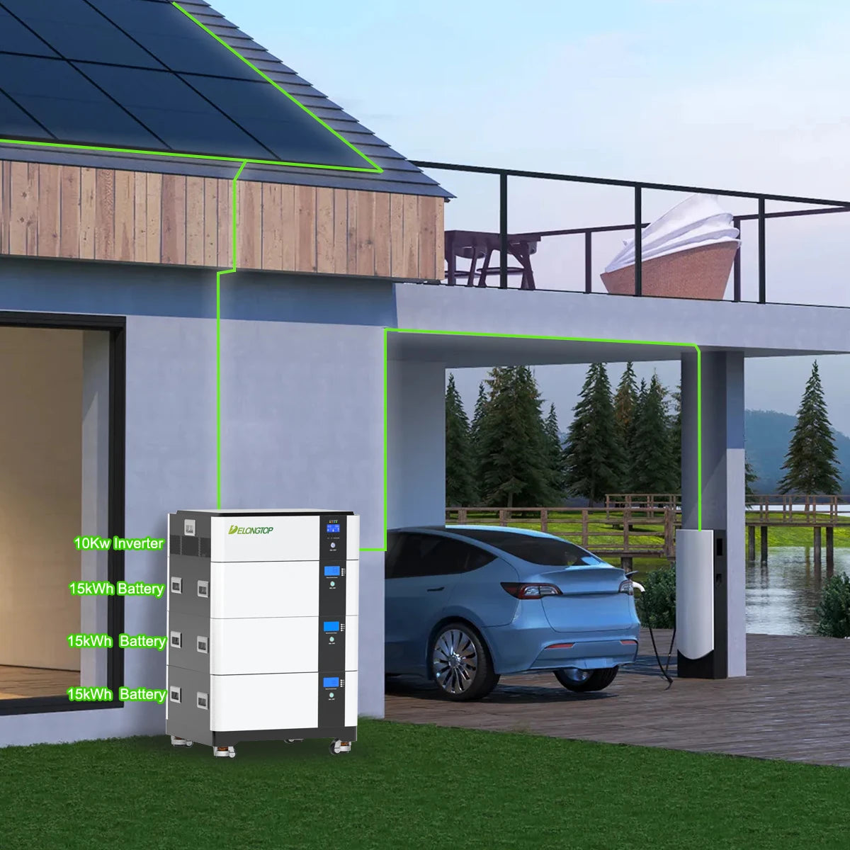 Solar Power System on and off Grid Cost Home Full Set 10000w Storage 15kwh 30kwh 45kwh 60kwh Whole House Station Energy Kit