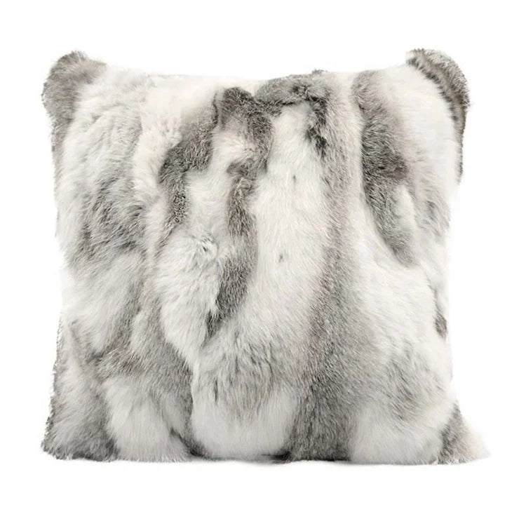 MWFur Fashion Handmade Soft Decorative Pillowcase Patchwork Cushion Rabbit Fur Sofa Pillow Case for Home