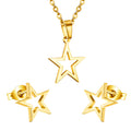 Fashion Stainless Steel 18K Gold Plated Star Jewelry Set Hollow Star Pendant Necklace Stud Earrings Minimalist Jewelry for Women