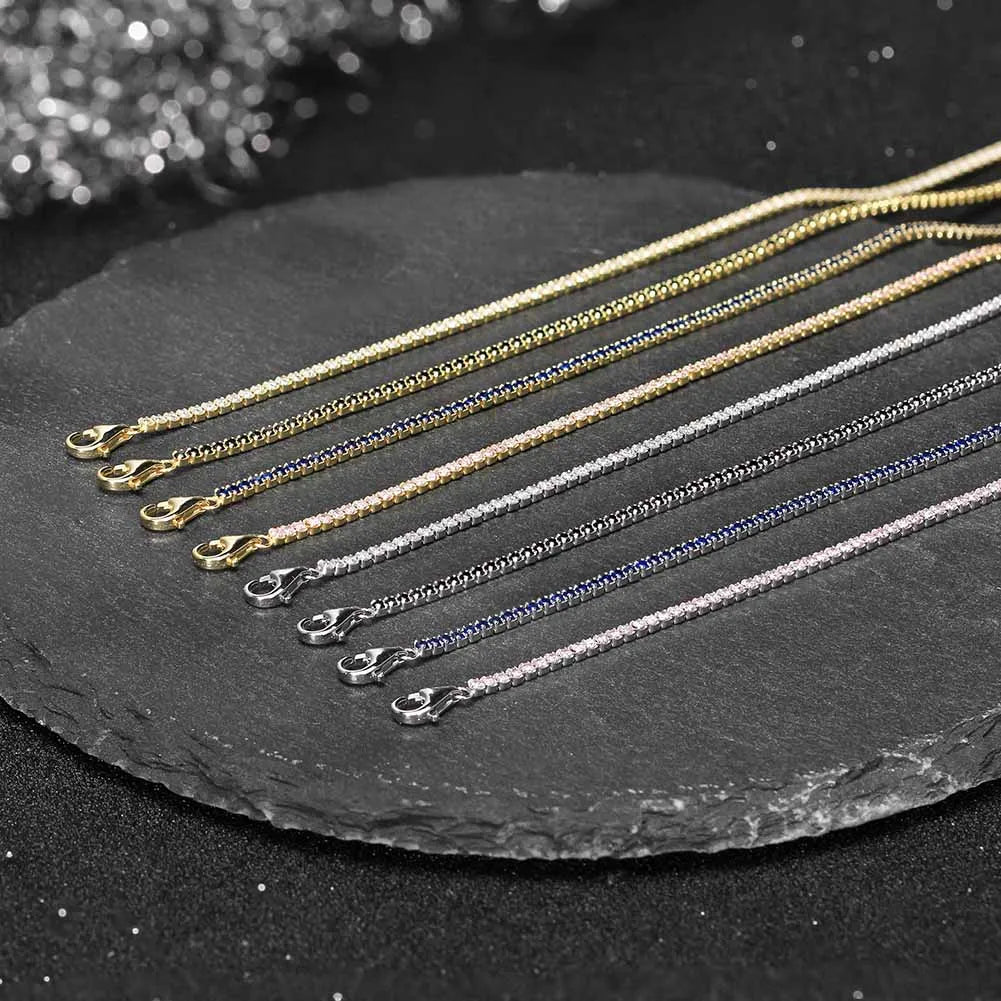 RINNTIN SB190 925 Sterling Silver Tennis Bracelet Square-Cut Black Pink Bule White Zirconia Delicate Aesthetic Bracelet Jewelry