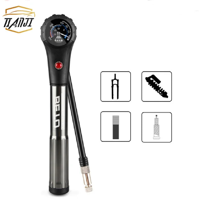 High Pressure Gauge Road Mtb Cycling Portable Bike Shock Pump with Pressure Gauge