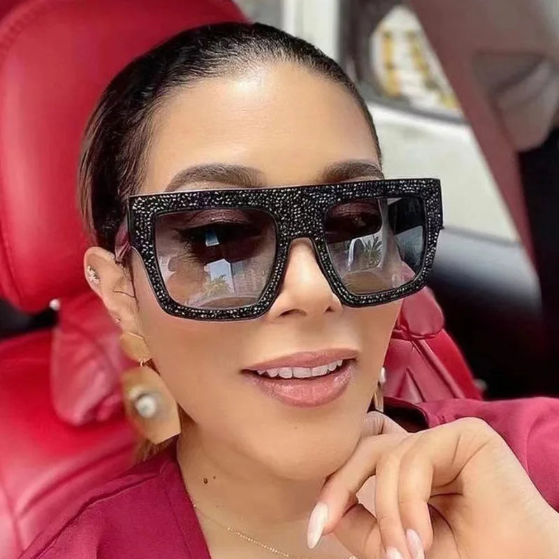 2024 Wholesale Luxury Retro Large Frame Women Sunglasses Fashion Oversized Square Shades Bling Sunglasses